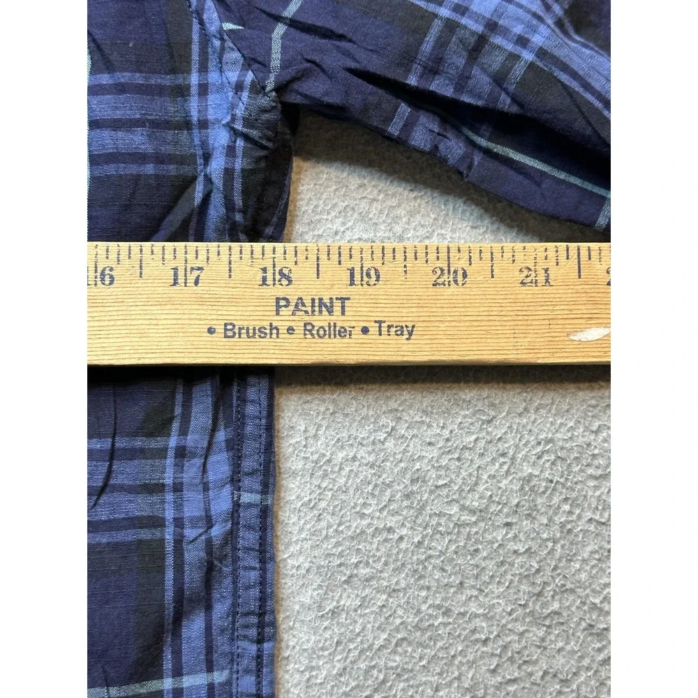 Banana Republic Shirt Mens S Blue Plaid Untucked Slim Fit Long Sleeve Cotton